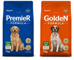 Rações premium Premier e Golden de 1 kg
