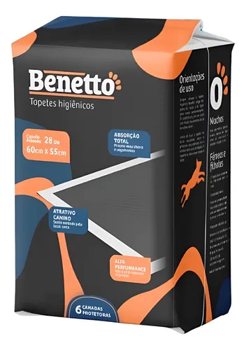 TAPETE HIGIENICO BENETTO CARVAO 55X60CM 28 UNIDADES