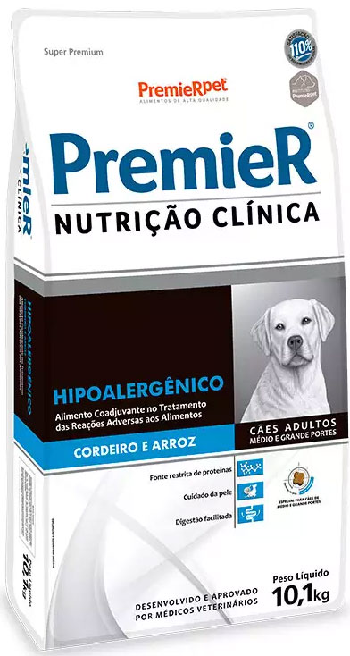 PREMIER CAES AD PORTE MEDIO E GRANDE NUTRICAO CLINICA HIPOALERNICO CORDEIRO 10,1KG
