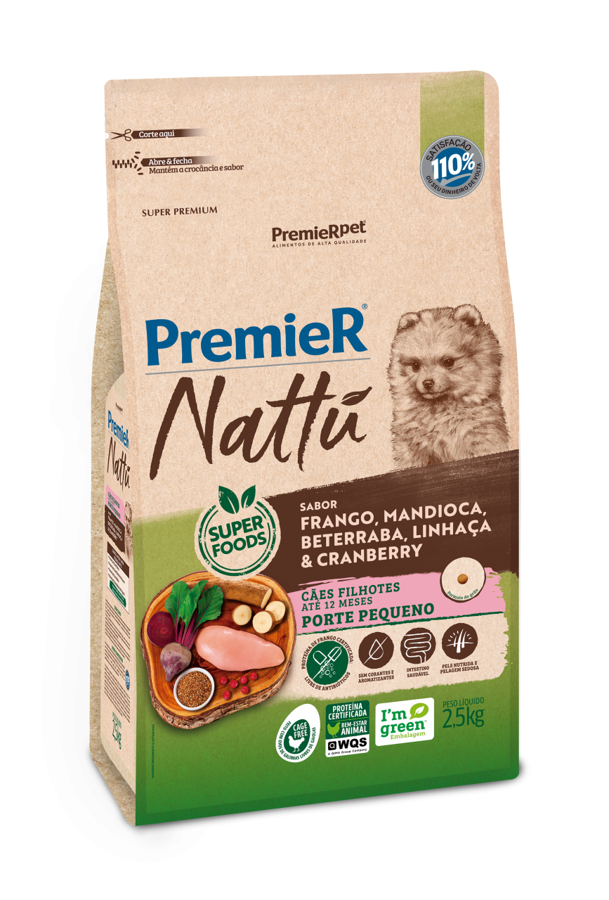 PREMIER NATTU CAES FILHOTES PEQUENO PORTE MANDIOCA 2,5KG