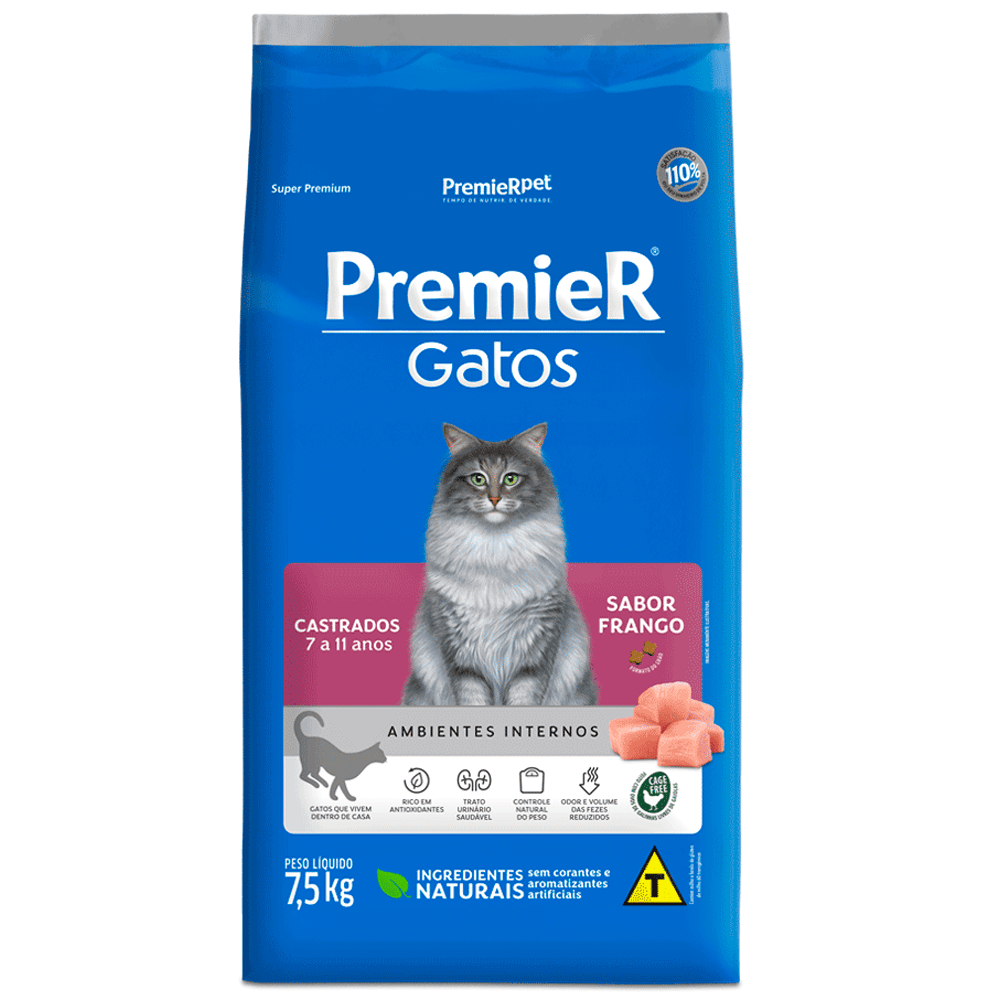 PREMIER AMBIENTES INTERNOS GATOS AD CAST 7 A 11 ANOS FRANGO 7,5 KG
