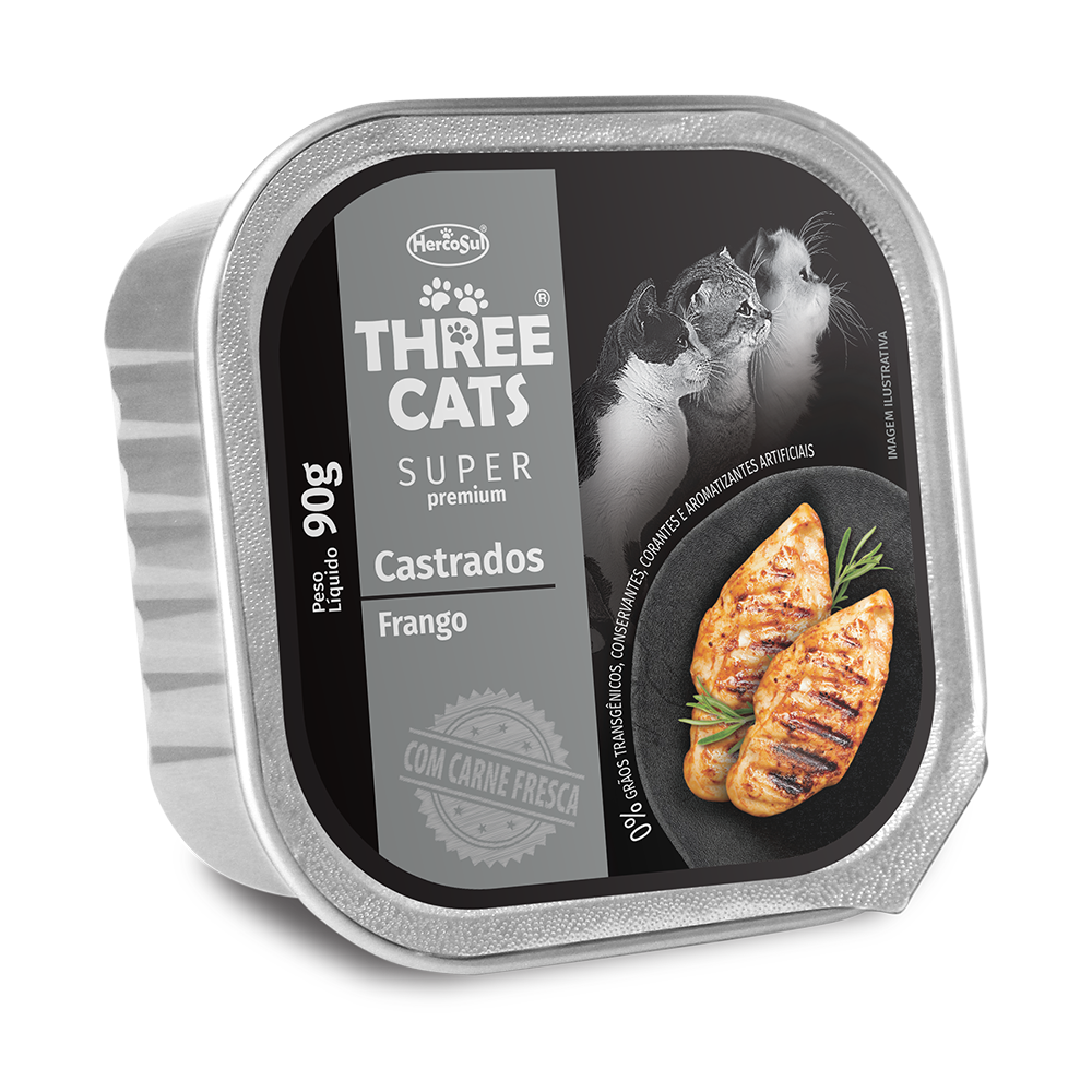 THREE CATS PATE SUPER PREMIUM GATOS CASTRADOS FRANGO 90G