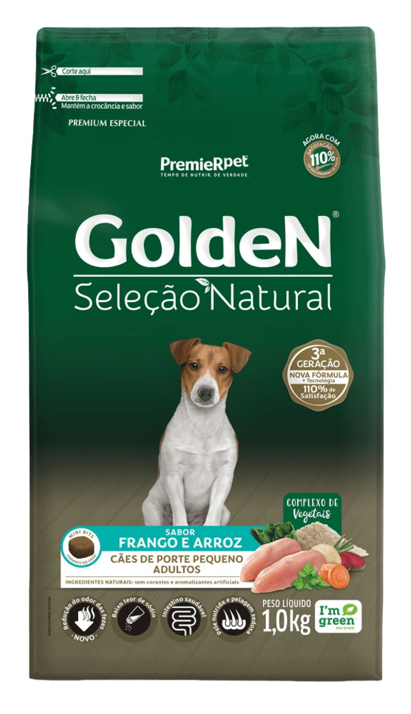 GOLDEN CAES SELECAO NATURAL AD RAÇAS PEQ. FRANGO 1KG