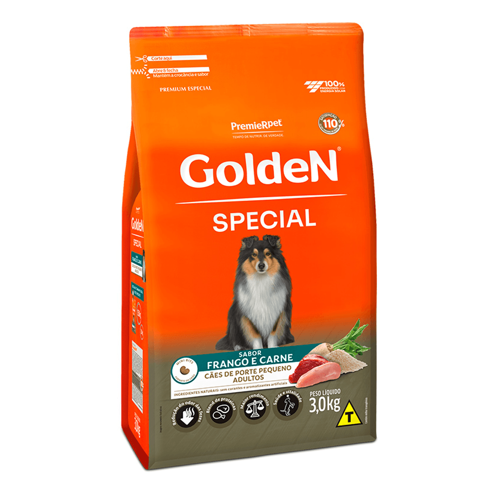 RACAO GOLDEN SPECIAL SABOR FRANGO E CARNE 3KG