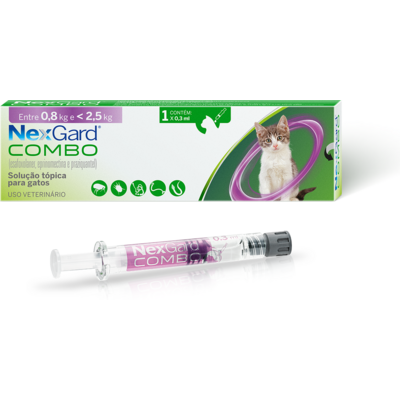 NEXGARD COMBO GATOS FILHOTES 0,8 A 2,5KG 0,3ML  - (1 PIPETA FRACIADA DA CX ORIGINAL COM 3)
