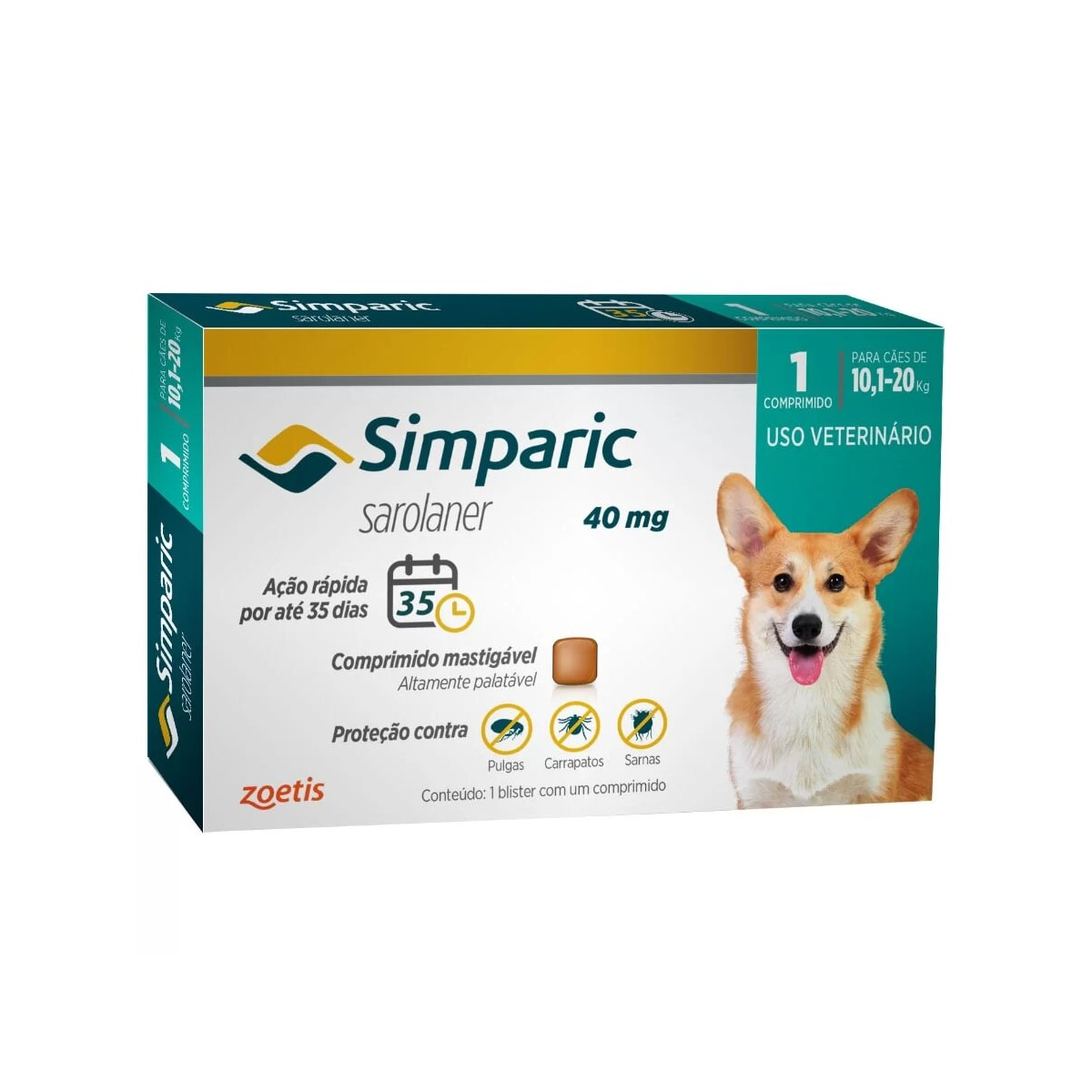 SIMPARIC TAB 40MG - 10,1 - 20 KG - (1 COMPRIMIDO FRACIONADO DA CX ORIGINAL COM 3)
