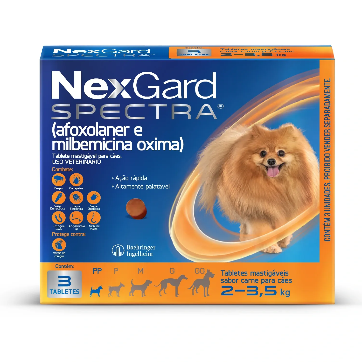 NEXGARD SPECTRA 0,50 GR 2 A 3,5KG - (1 COMPRIMIDO FRACIONADO DA CX ORIGINAL COM 3)
