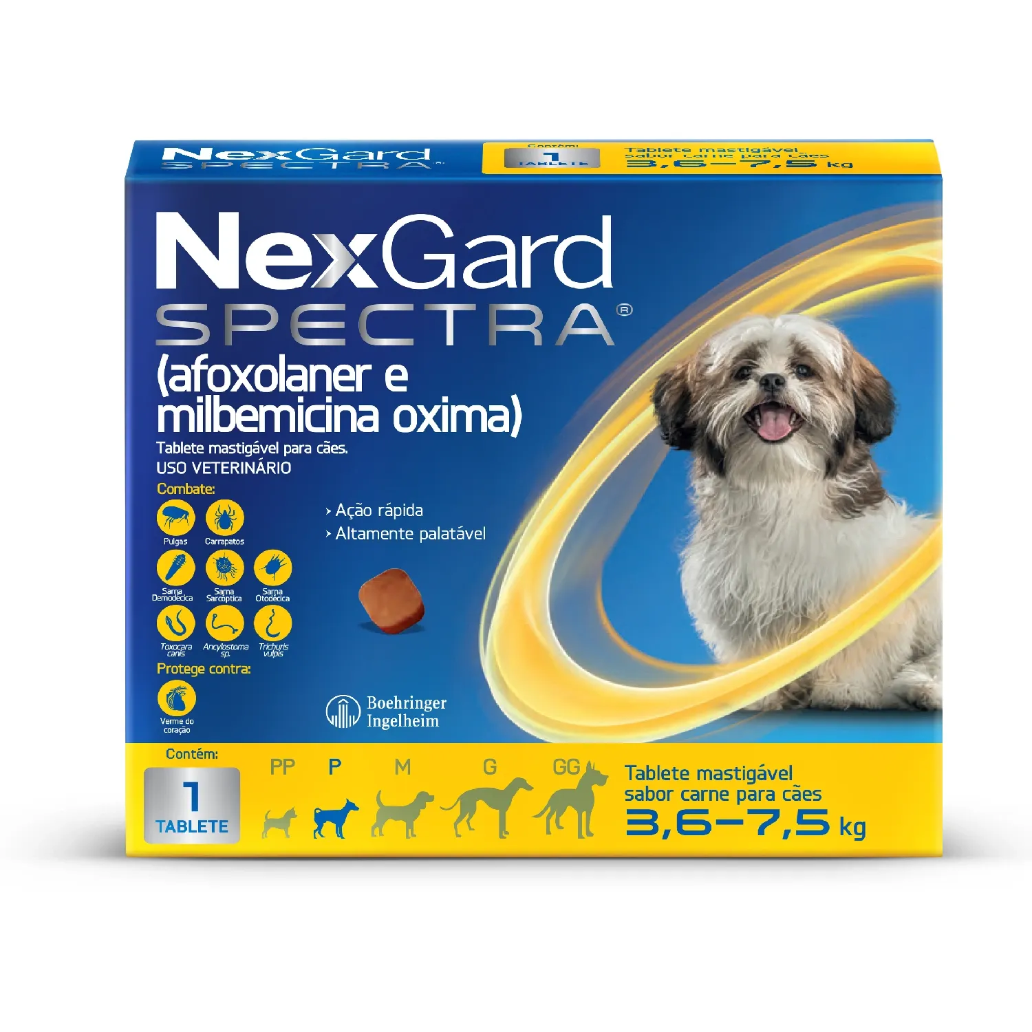 NEXGARD SPECTRA 1 GR 3,6 A 7,5KG - (1 COMPRIMIDO FRACIONADO DA CX ORIGINAL COM 3)
