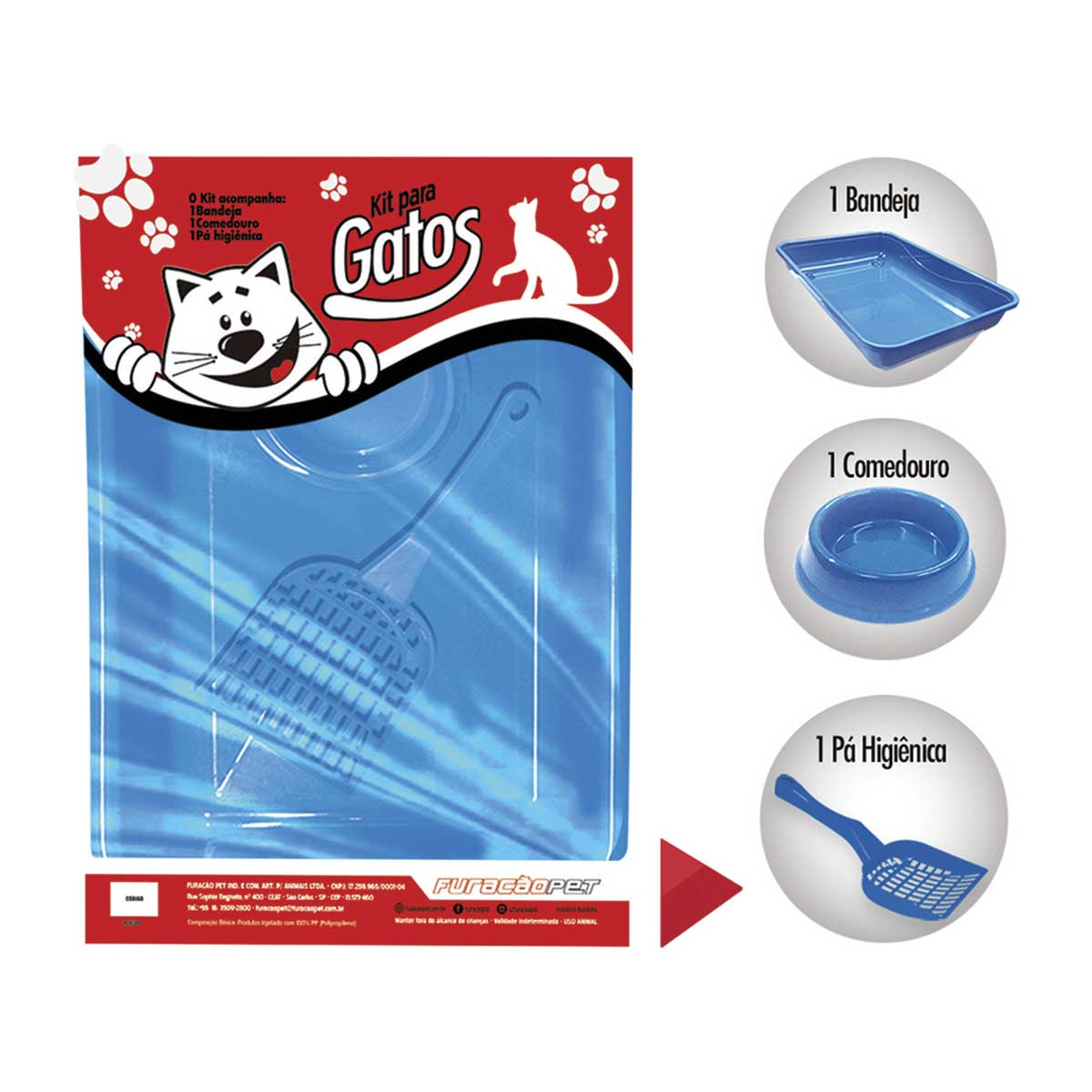 KIT GATOS C/ 3 PECAS FURACAOPET AZUL