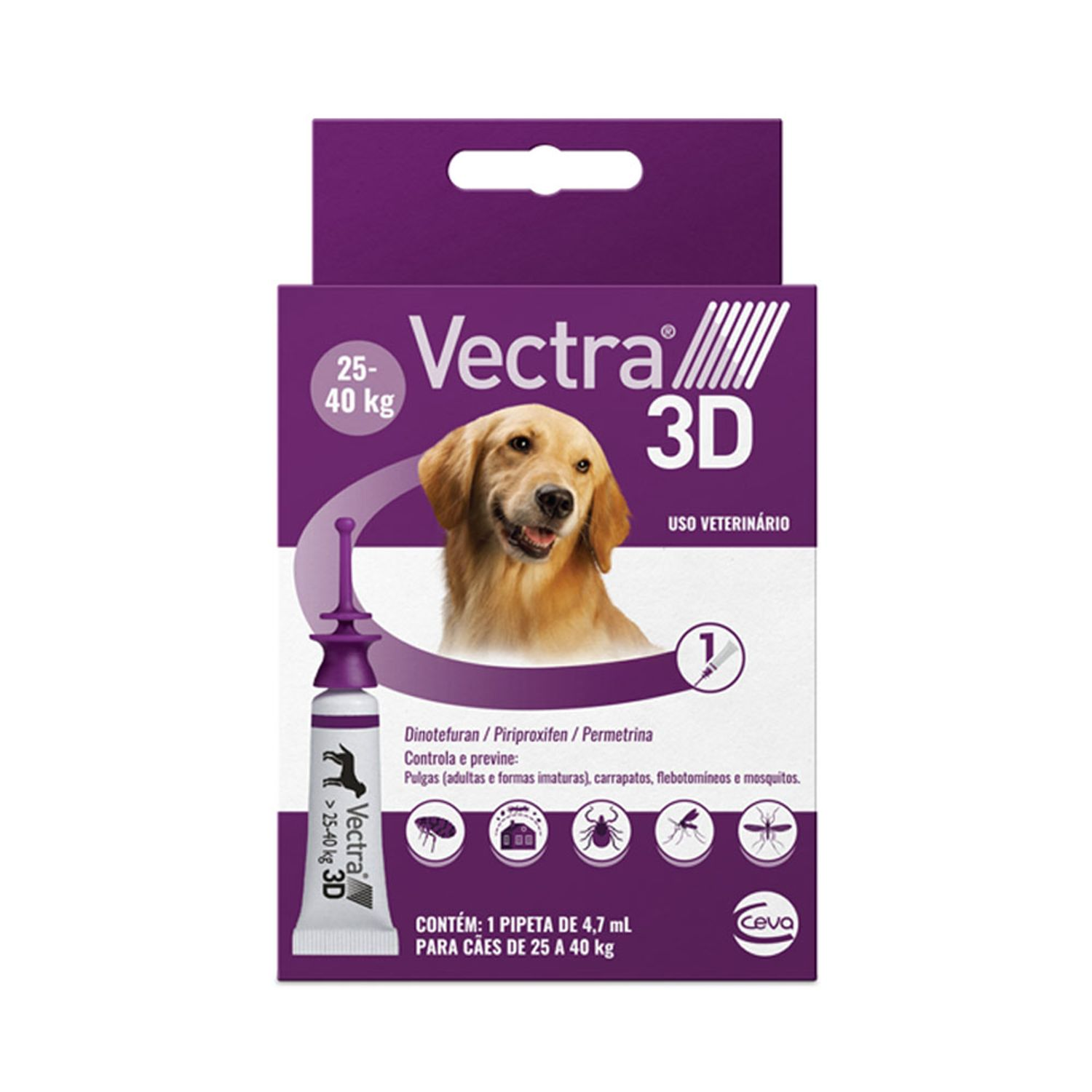 VECTRA 3D CAES 25 A 40KG  - 1 PIPETA DA CX ORIGINAL COM 3