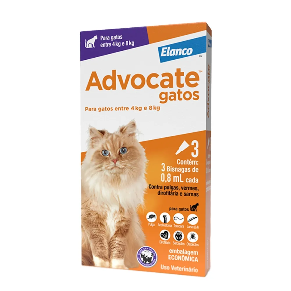 ADVOCATE GATOS COMBO 0,8ML  - 1 PIPETA DA CX ORIGINAL COM 3