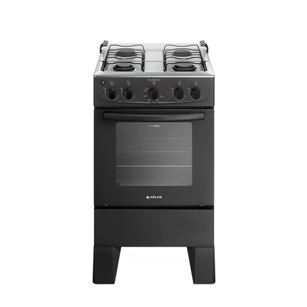 Fogão Atlas Milão Plus 4 Bocas Automático Mesa de Inox Bivolt - Preto