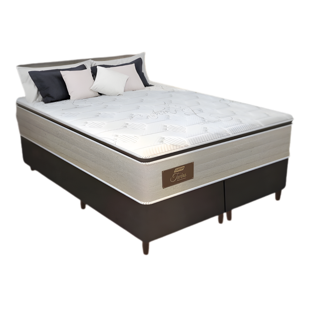 Cama Box King Universal Convencional Suede Liso + Colchão Molas Ensacadas Twins - Gazin