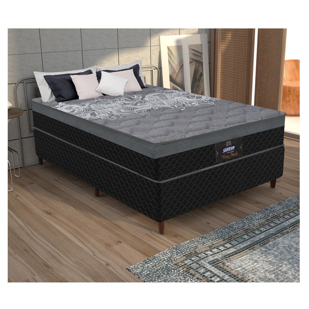 Cama Box Gazin New York Hf Moeljo Queen 1,58 x 1,98 Molas Ensacadas-Preto