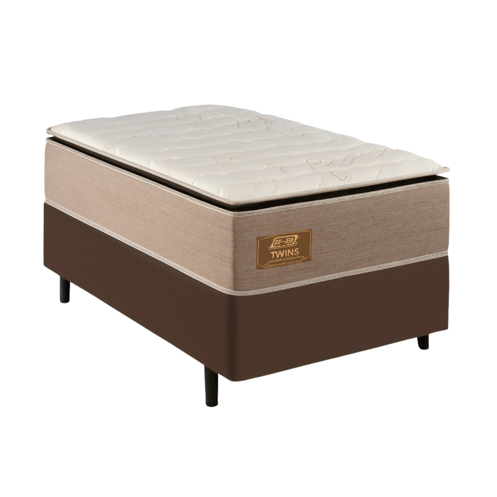Cama Box Universal Convencional Suede Liso + Colchão Molas Ensacadas, Twins, Solteiro, 0,88cm - Gazin