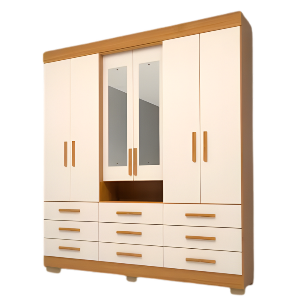 Roupeiro/Guarda Roupas Debora 9 Gavetas Capelinha Com Espelho - Cinamomo/Off White