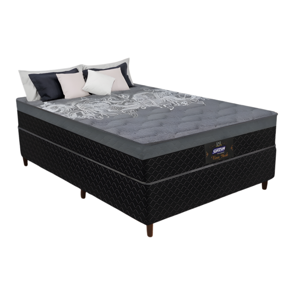 Cama Box Gazin Queen New York Hf Molejo  Molas Ensacadas Preto - Altura 0,65 Largura 1,58 Profundidade 1,98