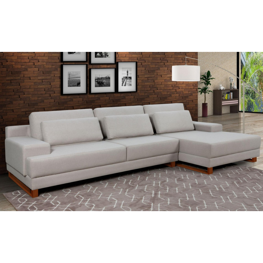 Sofa Primo Lisboa 2,70 3 Lugares Com Chaise Tecido 1159 Cinza 