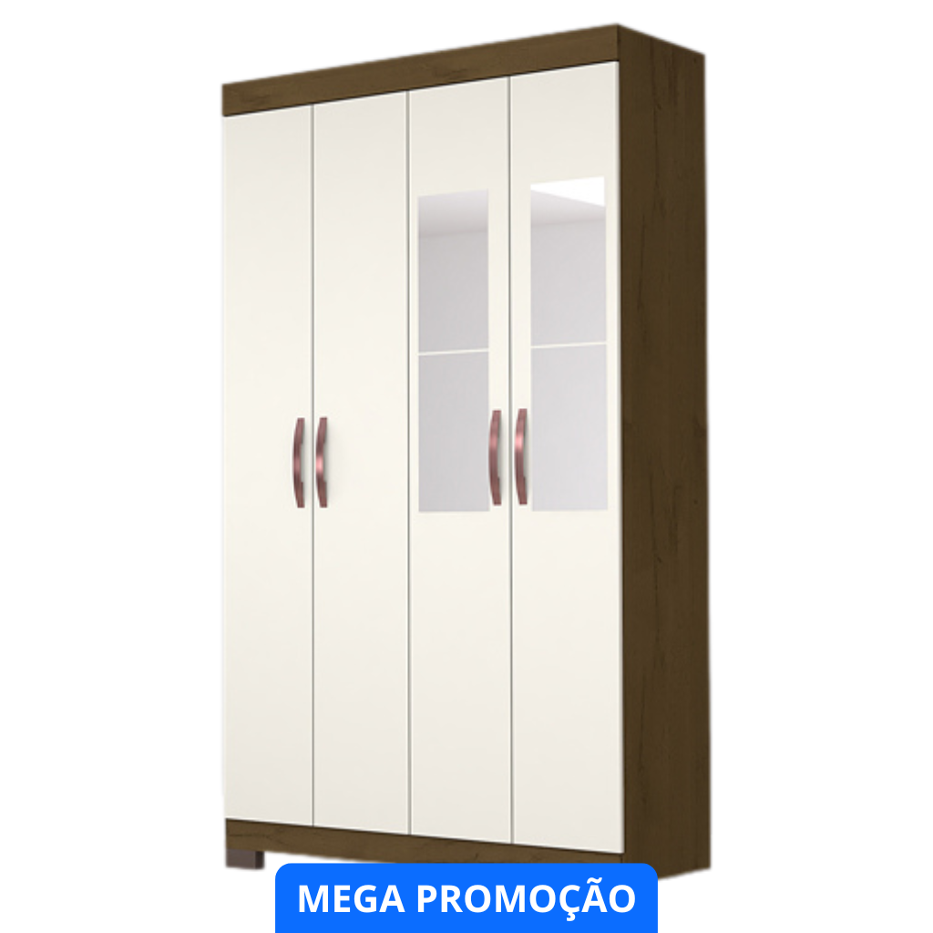 Guarda Roupas / Roupeiro Josan Freedom 4 Portas Com Espelho - Com Pé Camel/Off White