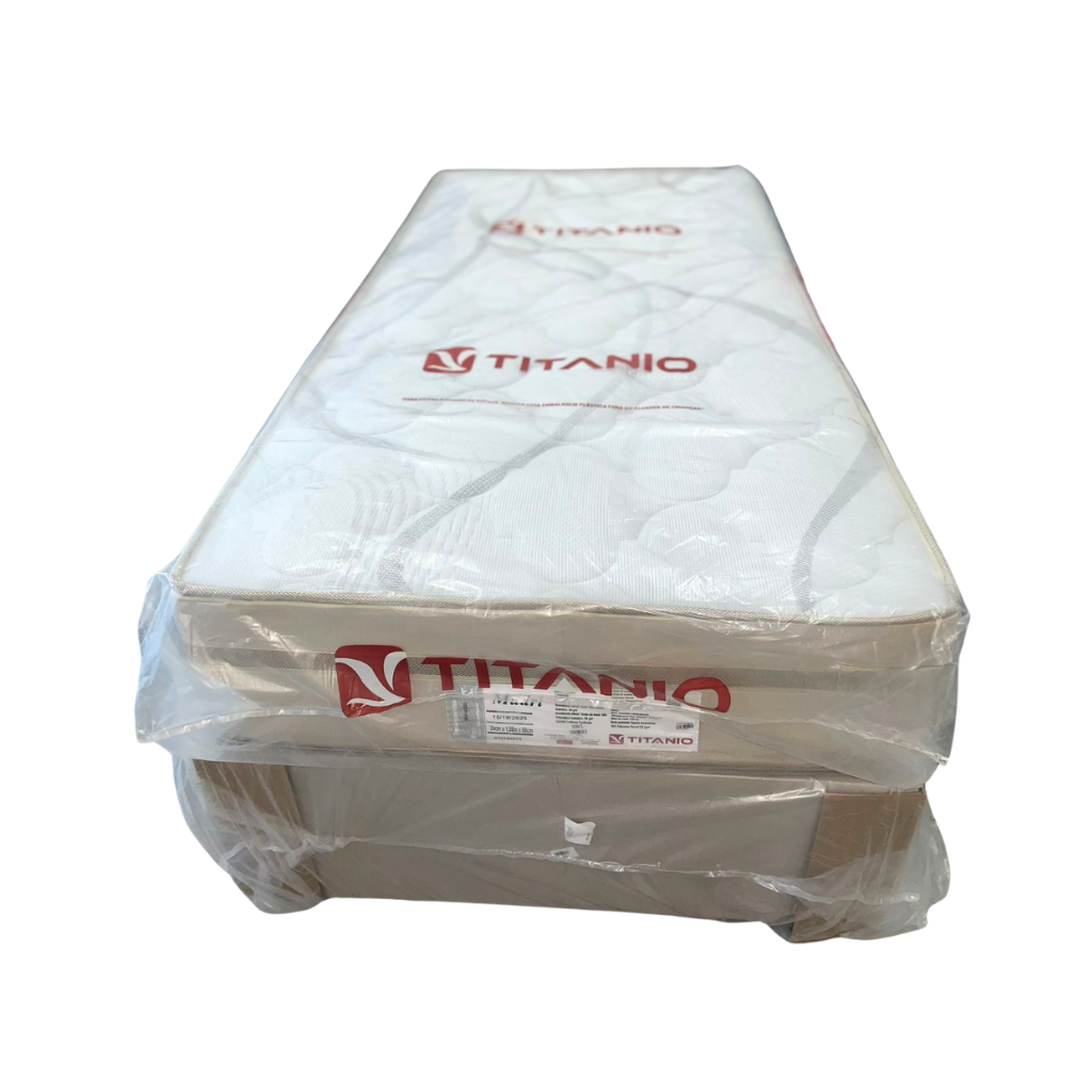 Conjunto Box Titan Madri Solteiro Molas Ensacadas - Altura 0,66 x Largura 0,88 x Profundidade 1,88 Cm