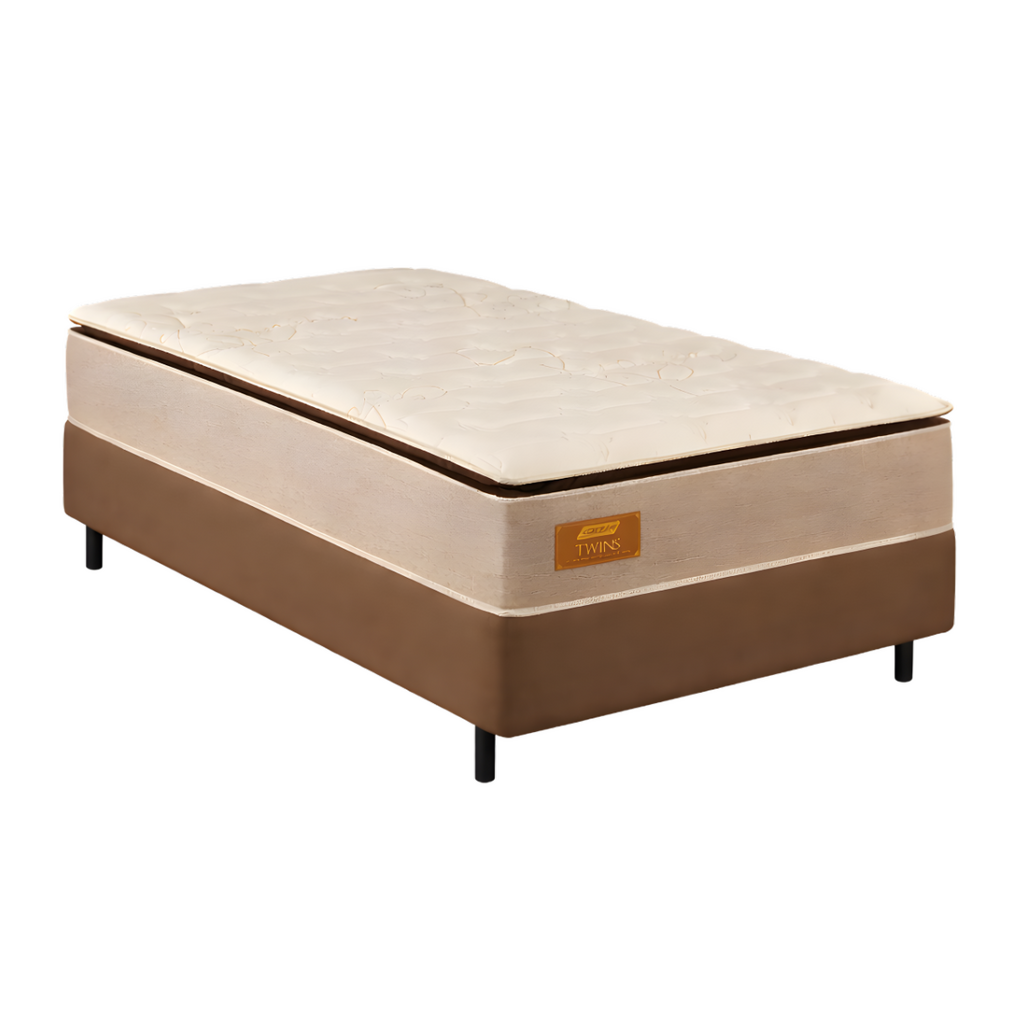 Cama Box Gazin  Twins Solteiro Molas Ensacadas Marrom Bege - Altura 0,72 Largura 0,88 Profundidade 1,88 cm
