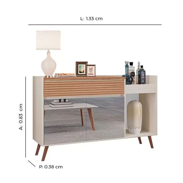 Buffet Tuboarte Nova York 100% em MDF - Off White + Rippas