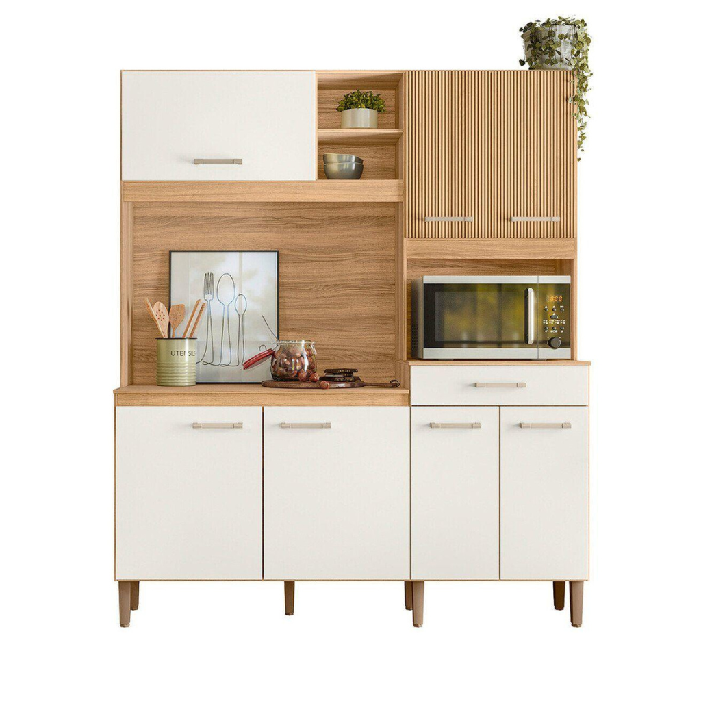 Kit Cozinha Nicioli Yara 160 Pta Fechada -Freijo /Off White Crt/Rip. Freijo
