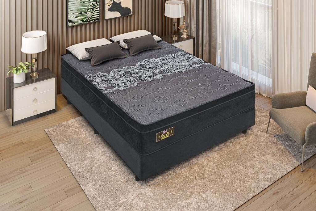 Cama Box Gazin Londres Molejo Casal 1,38x1,88 Molas Ensacadas - Preto