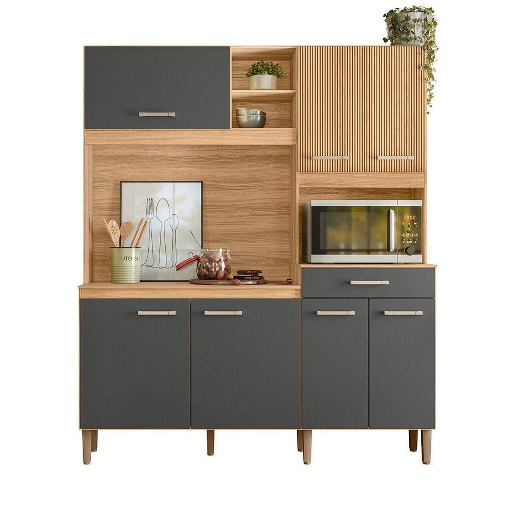 Kit Cozinha Nicioli Yara 160 Pta Fechada - Freijo/Chumbo/Rip. Freijo