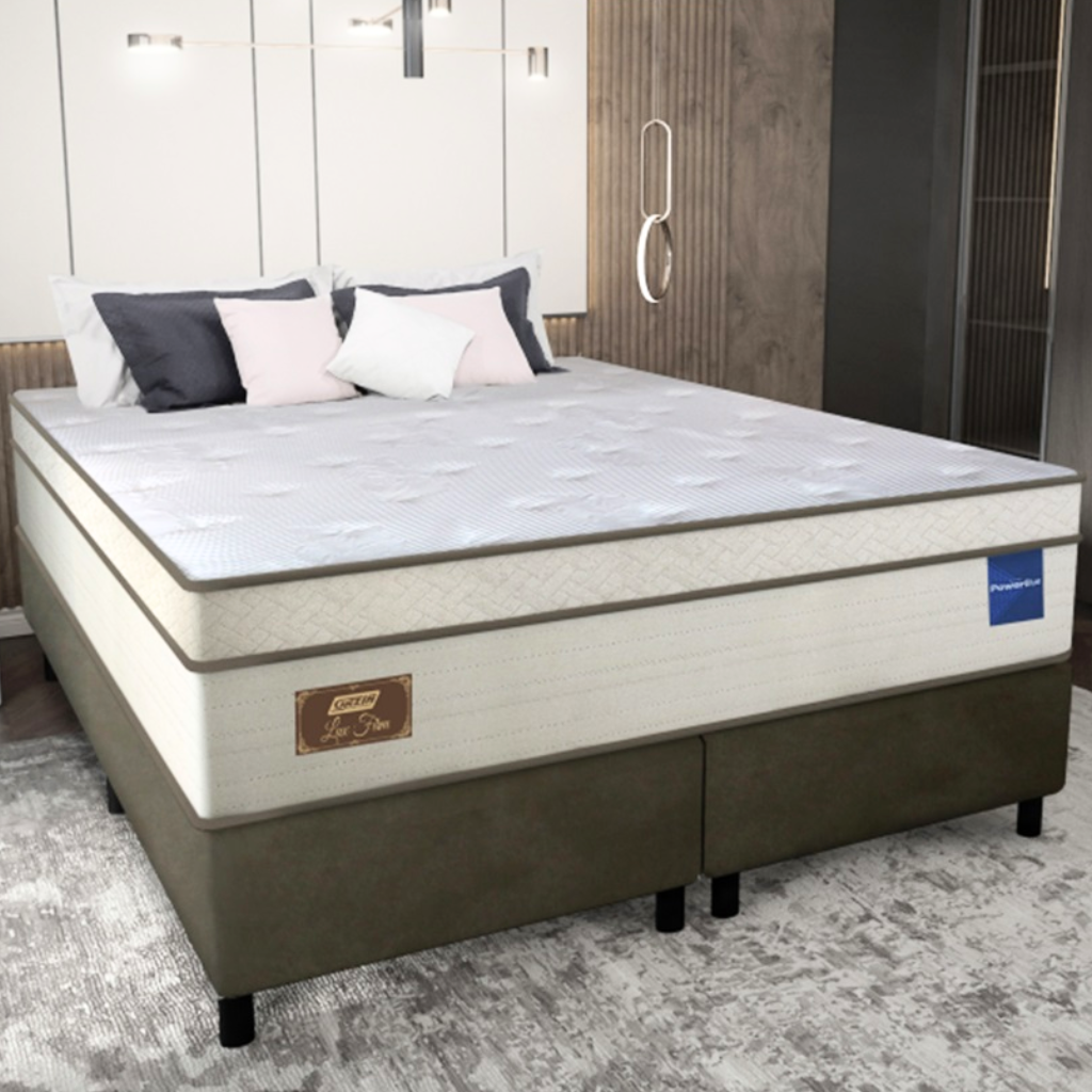 Cama Box Gazin Lux Firm Molejo Queen 1,58 x 1,93 Molas Powerblue Areia