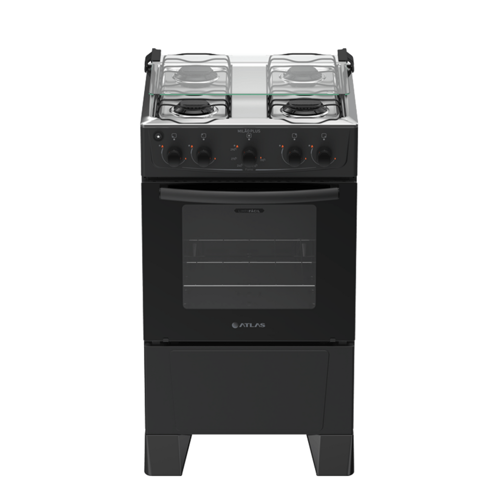 Fogão Atlas Milão Plus 4 Bocas Automático Mesa de Inox Bivolt - Preto