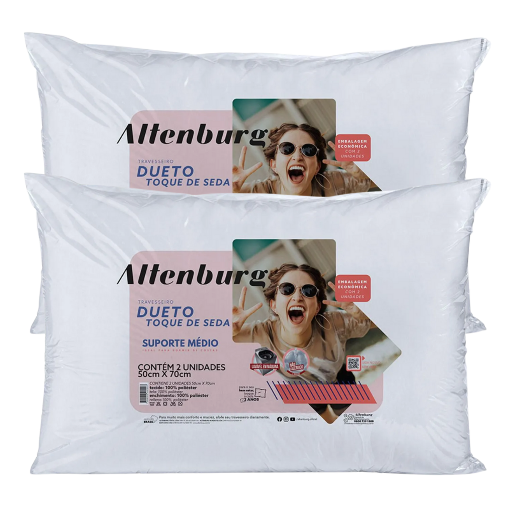 2 peças - Travesseiro Altenburg Dueto Toque de Seda, New Poliéster, Branco - 50cm x 70cm