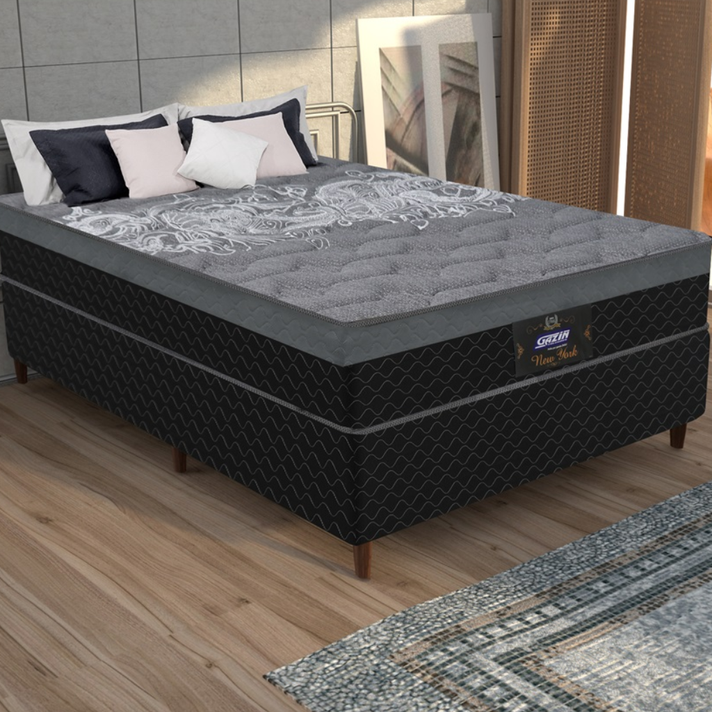 Cama Box Gazin New York Hf Moeljo Casal 1,38 x 188 Molas Ensacadas-Preto