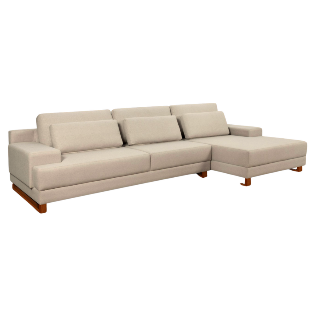 Sofá Lisboa, 2,70, 3 Lugares Com Chaise, Tecido 1160 Linho - Primor