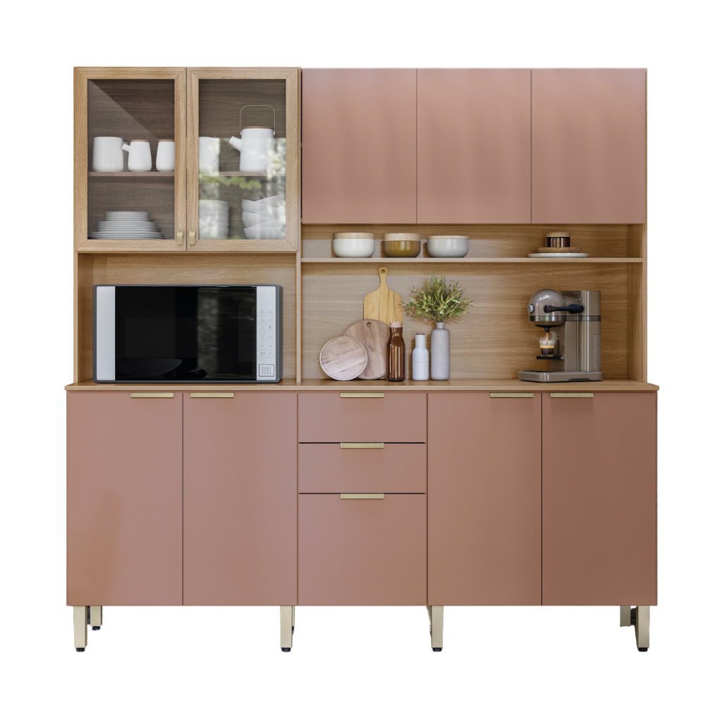 Kit Cozinha Demobile Compacta Amora 10 Portas 2 Gavetas Amendola/Marsala Prime Tx