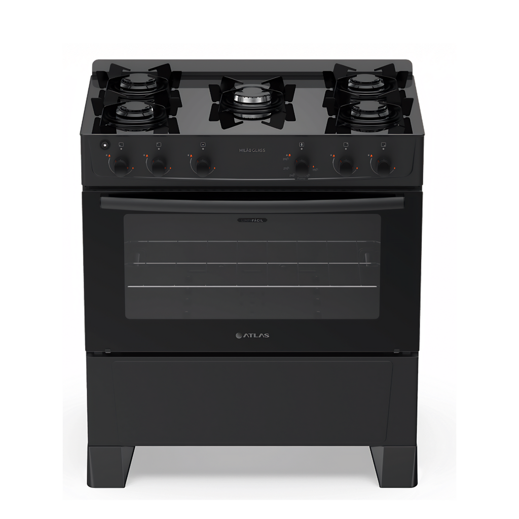 Fogão Atlas 5 Bocas Milão Fast Glass Preto