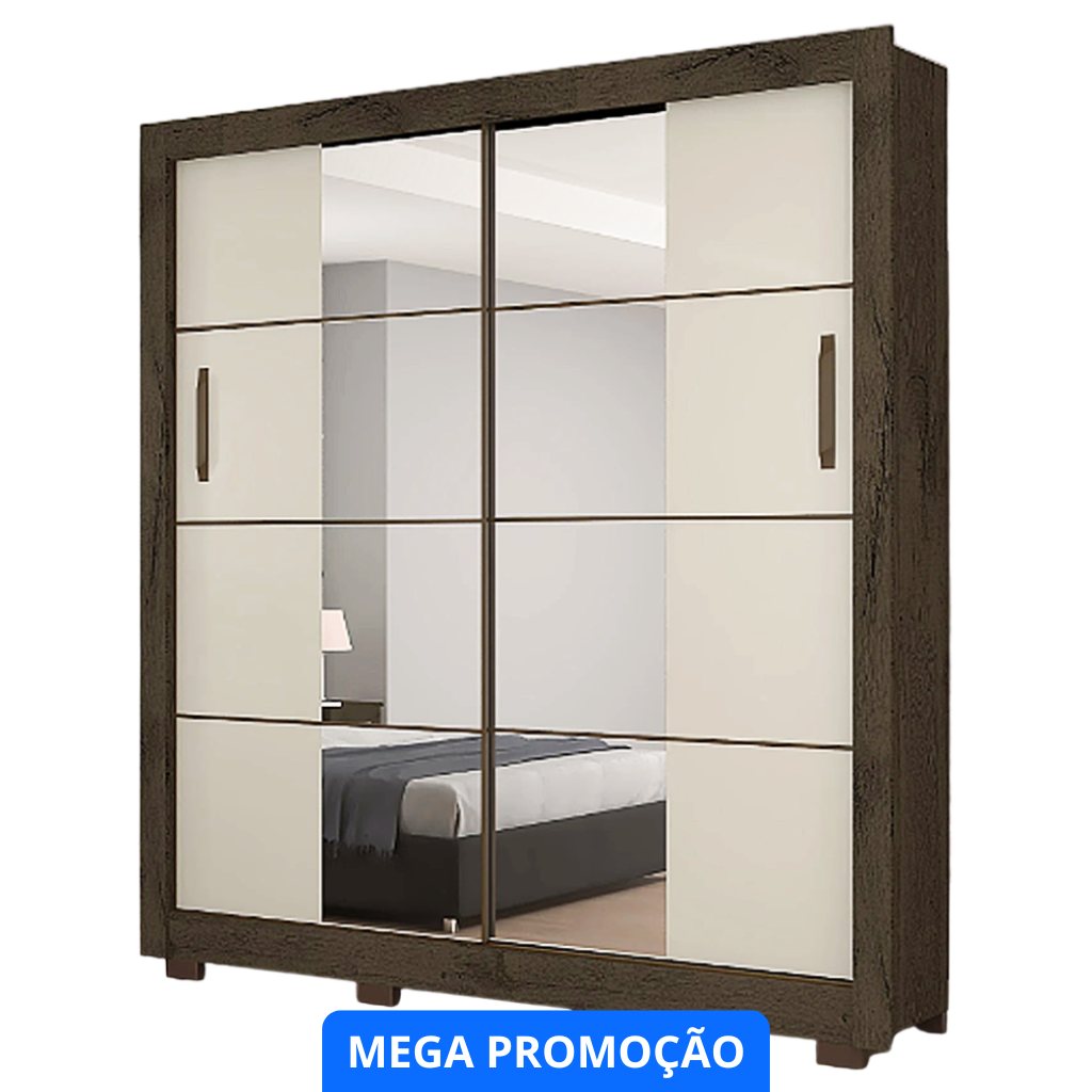 Roupeiro / Guarda Roupas Josan Dominum 2 Portas, Com Pé, Com Espelho - Am/Off