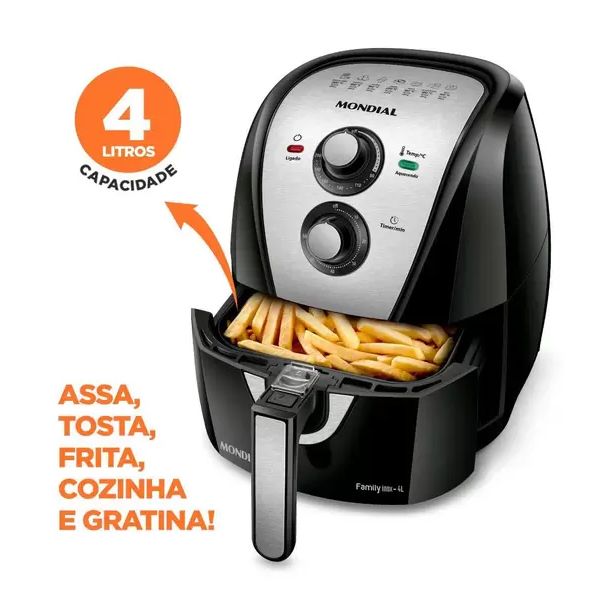 Fritadeira Elétrica Mondial Sem Óleo Air Fryer Family AFN40BI 4 L 220V, Preta