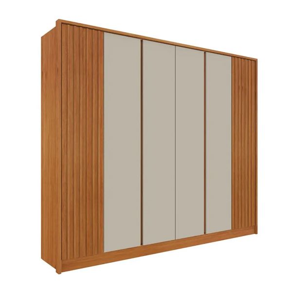 Roupeiro / Guarda Roupas Tcil Barcelona Ripado 6 Portas - Cinamomo/Off White