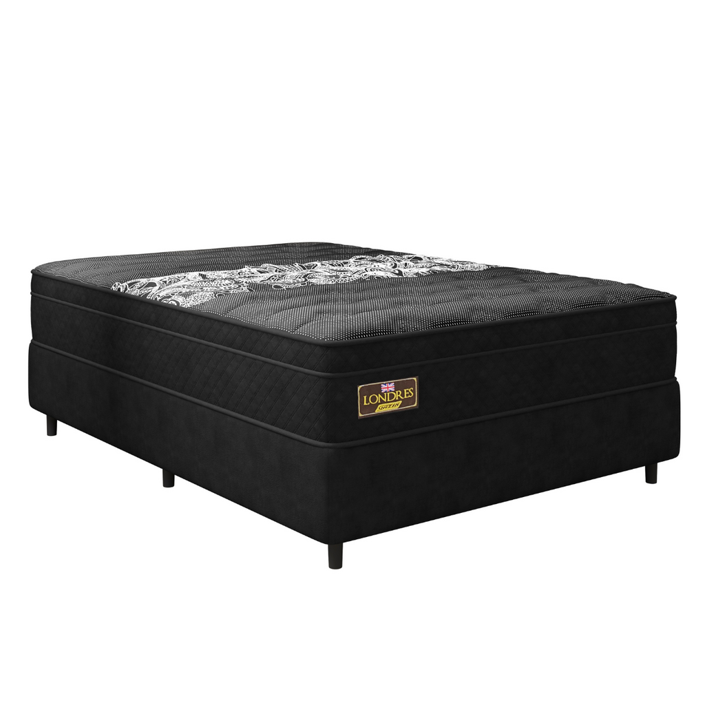 Cama Box Gazin Londres MolejoMolas Casal Ensacadas Preto - Alt 320 Comp 1,88 Larg 1,380