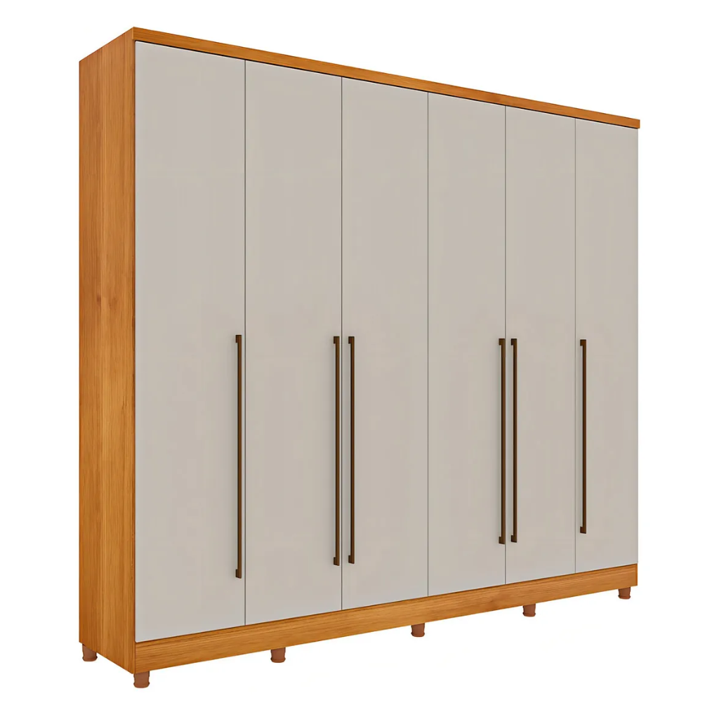 Guarda roupas/Roupeiro Tcil Sevila 6 Portas Com 8 Pés - Cinamomo/Off White