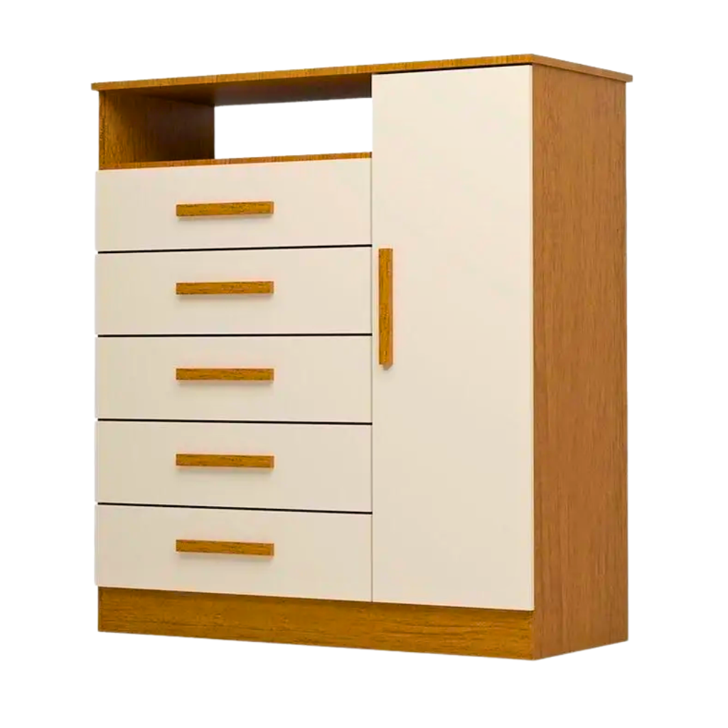 Comoda Acp Madri Plus 5 Gavetas E Sapateiro - Cinamomo/Off White