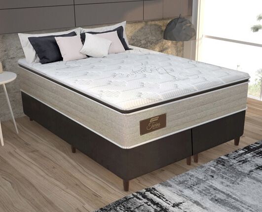 Cama Box King Universal Convencional Suede Liso + Colchão Molas Ensacadas Twins - Gazin 193cm