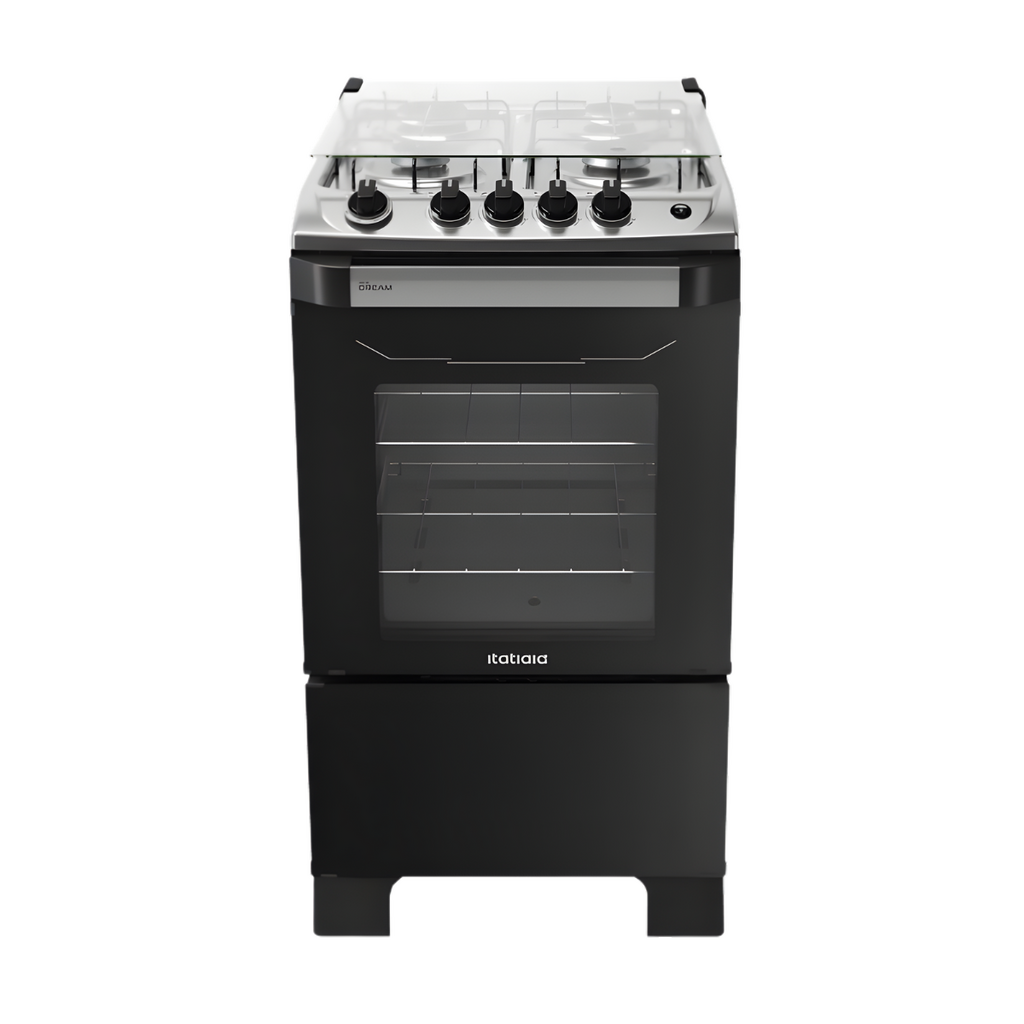 Fogão Itatiaia 4 Bocas New Dream com Tampa de Vidro e Acendimento Automático - Preto
