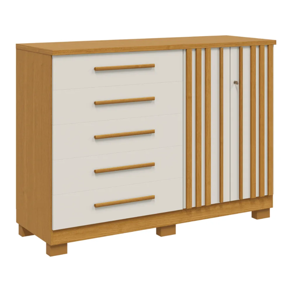 Comoda Acp Bella 5 Gavetas Com Sapateira - Cinamomo/Off White