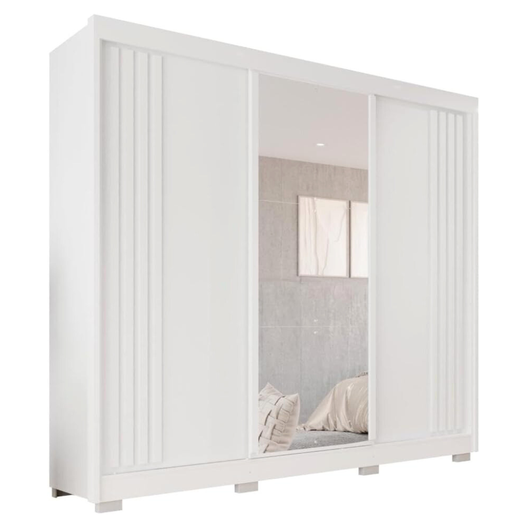 Guarda Roupas/Roupeiro Salleto Atenas 3 Portas Com Pes/Com Espelho - Branco