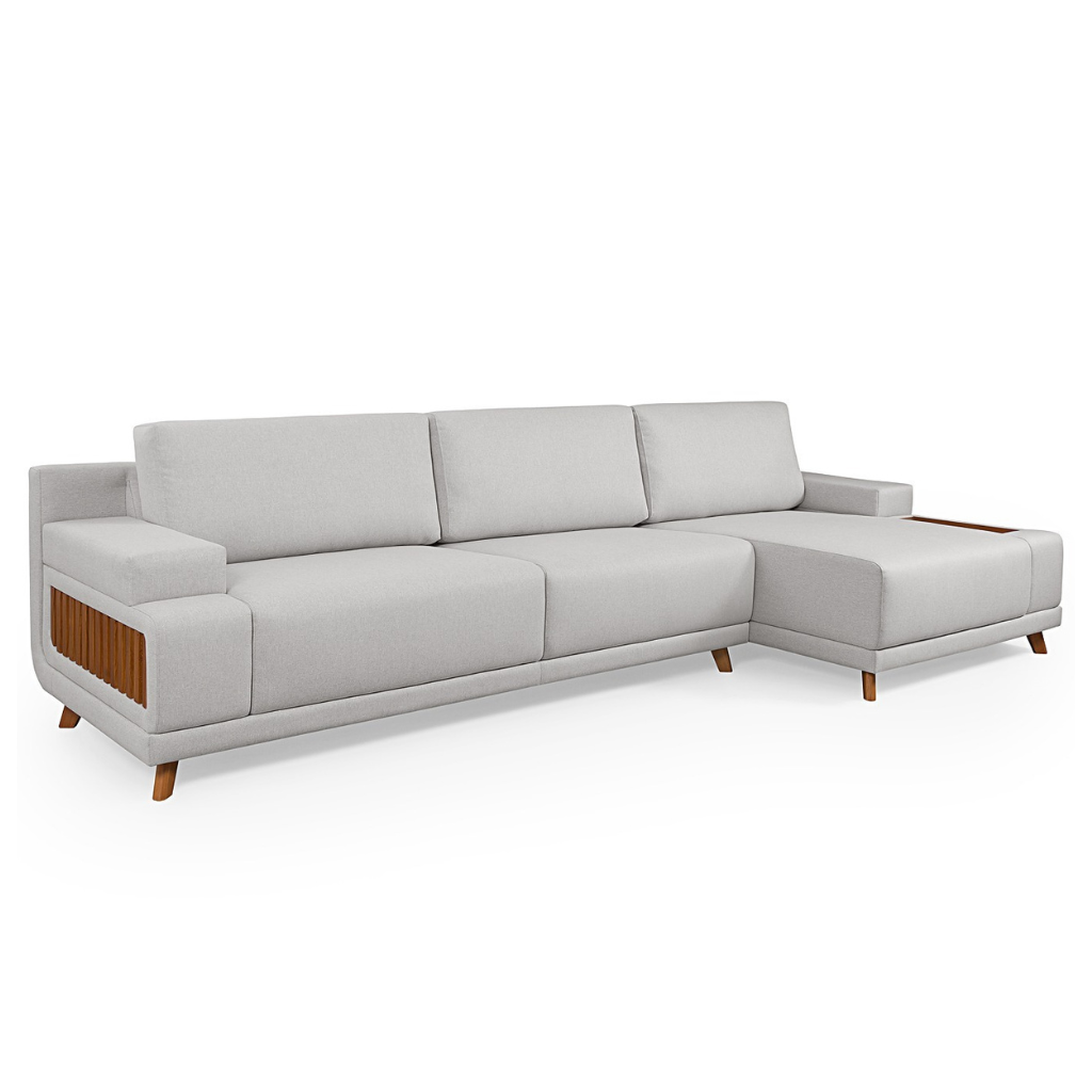 Sofa Primor Roma 2,93m 3 Lugares Com Chaise Ripado Tecido 1159 Cinza
