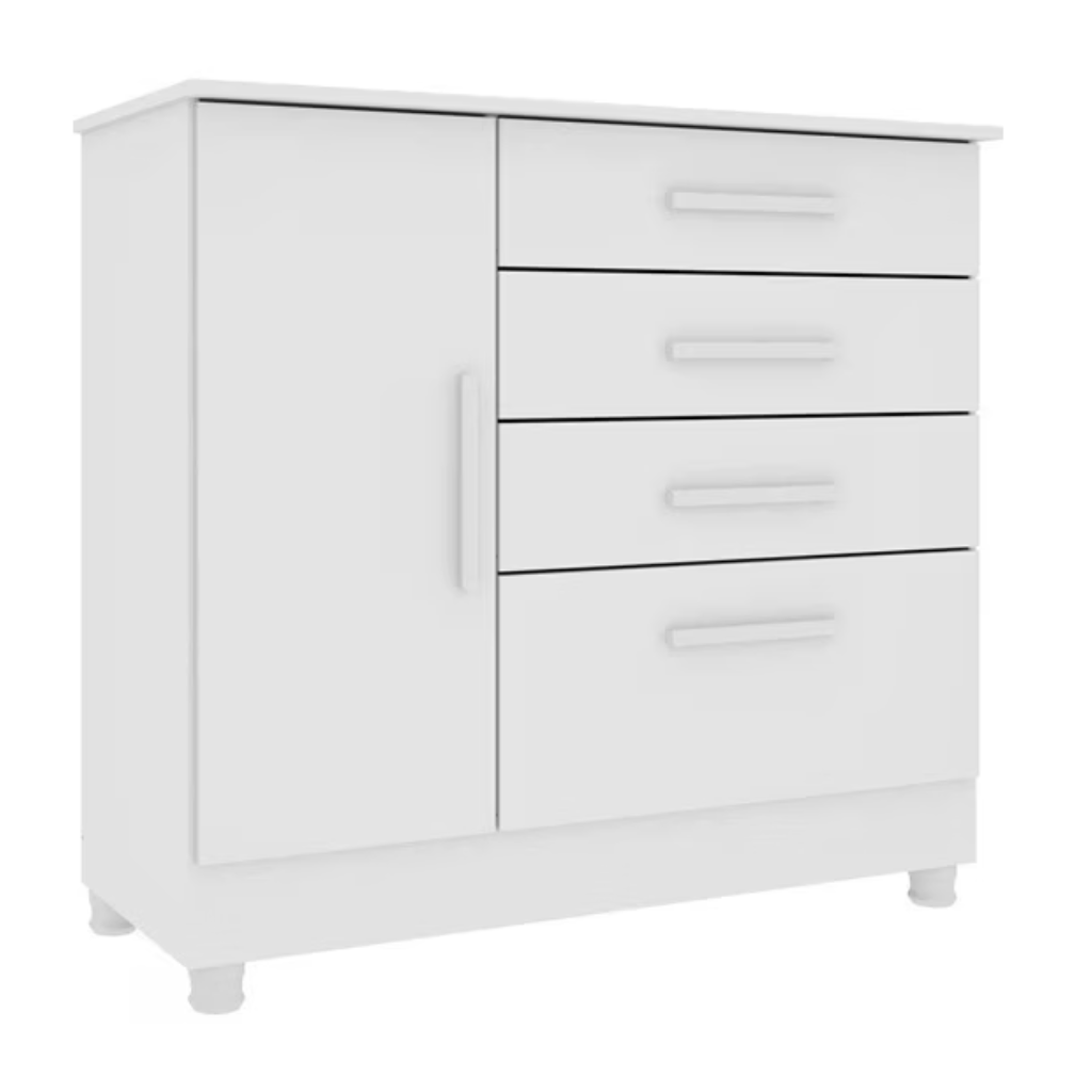 Comoda Tcil Chicago 4 Gavetas Com 4 Pes - Neve/Neve