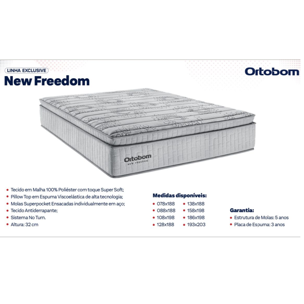 Cama Box Casal + Colchão De Molas Ensacadas - Ortobom - New Freedom 138cm