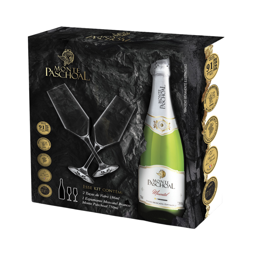 Espumante Brasileiro Monte Paschoal Moscatel Branco 750mL GANHE 2 TAÇAS